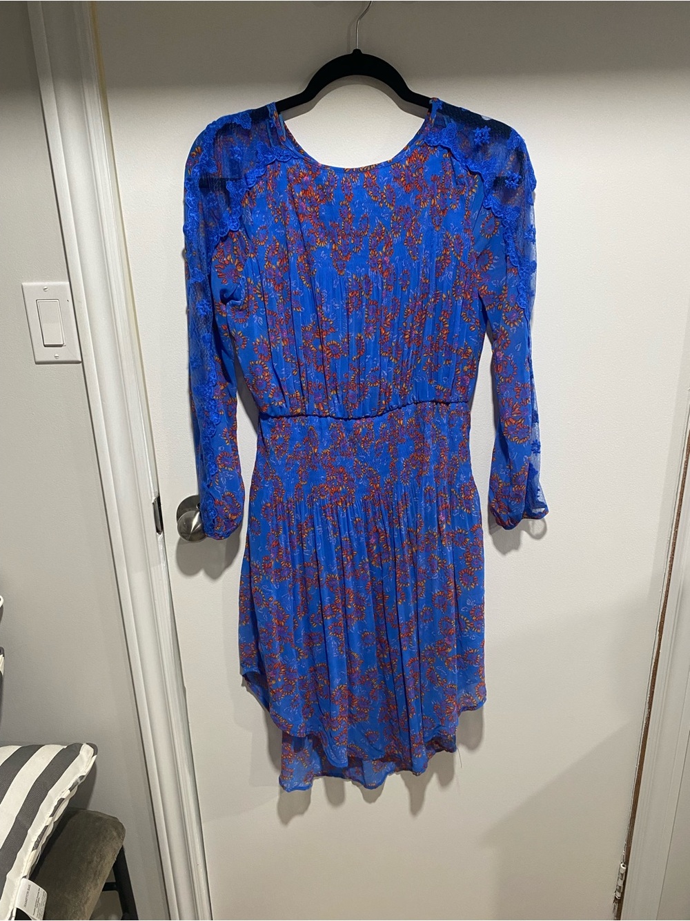 Free People Royal Blue Mini Dress with Red Floral Print